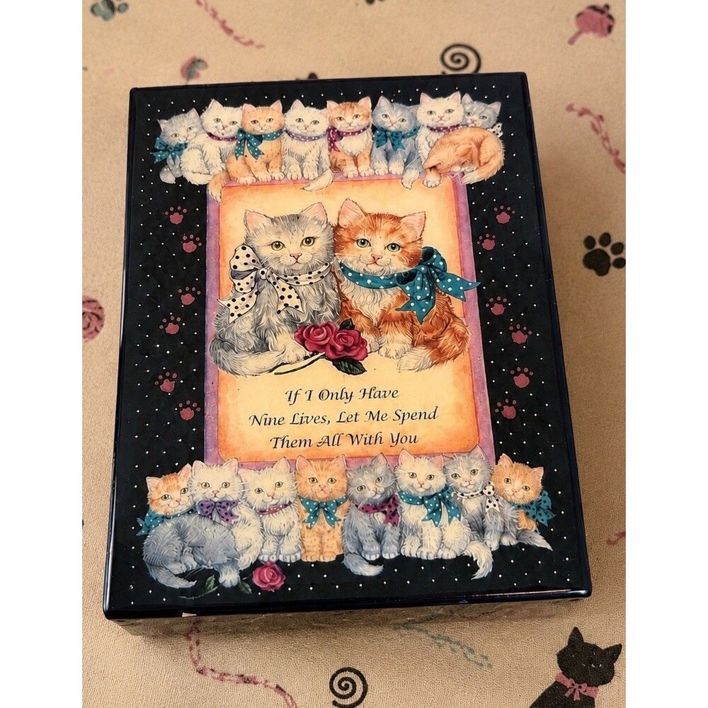 1996 San Francisco Music Box Cat Lovers Nine Lives Trinket Jewelry Box VTG Decor
